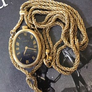 Watch necklace!  Gold tone chain with Lapis face!